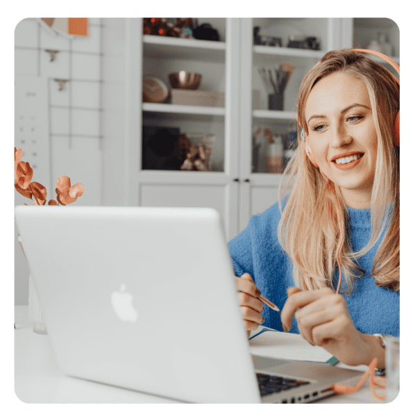 female being coached online